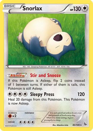 Snorlax 080/106  - Reverse Holofoil XY  Flashfire - Rare