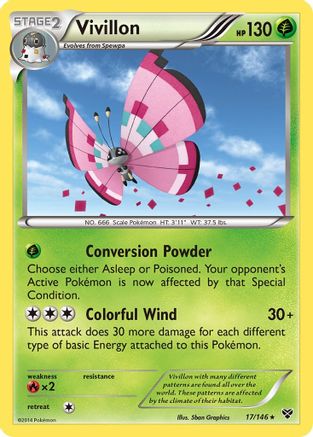 Vivillon (Meadow [Pink]) 017  - Reverse Holofoil XY Base Set - Holo Rare