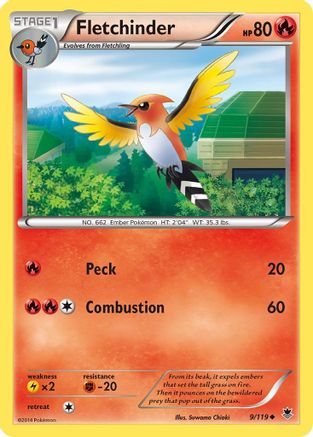 Fletchinder 009  - Reverse Holofoil XY  Phantom Forces - Uncommon