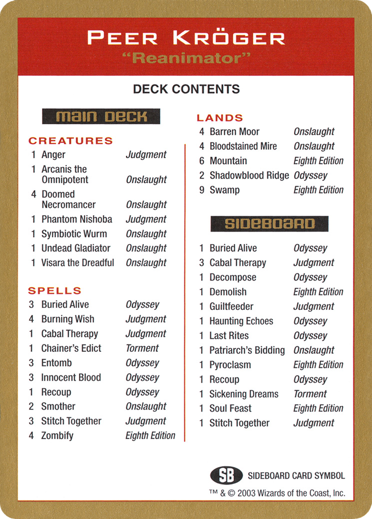 Peer Kröger Decklist (WCD-) - World Championship Decks 2003
