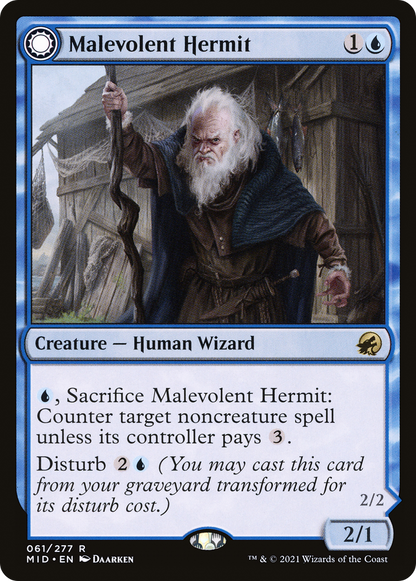 Malevolent Hermit (MID-061) - Innistrad: Midnight Hunt: (Double Faced Transform)