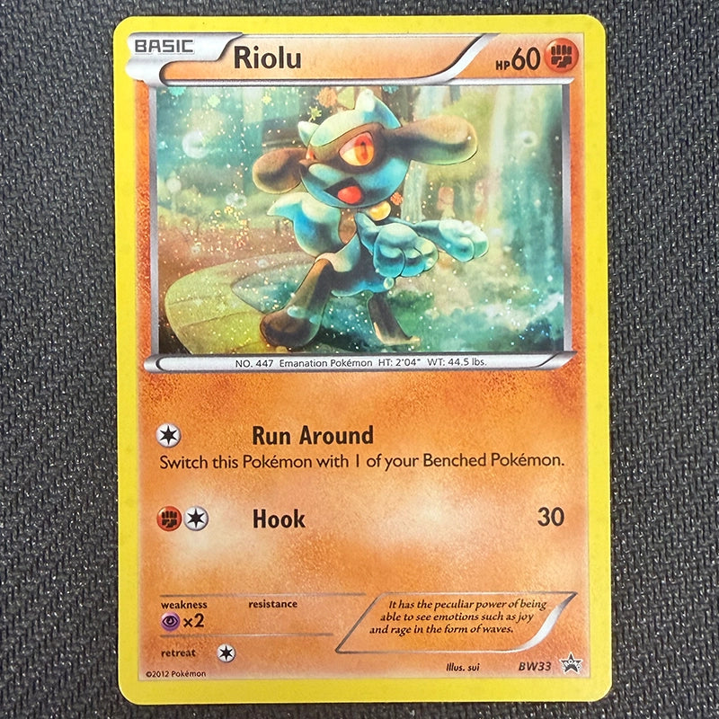 Pokemon TCG: Riolu BW33 Cosmos Holo Promo With Swirl - LP