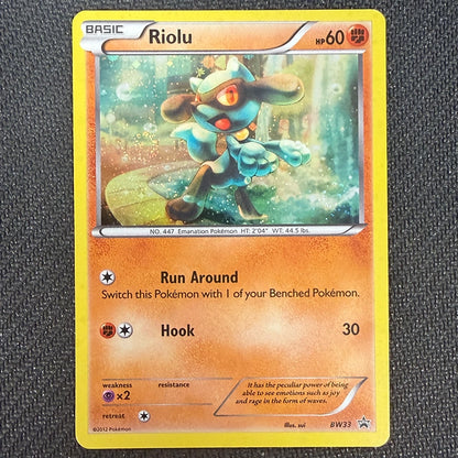 Pokemon TCG: Riolu BW33 Cosmos Holo Promo With Swirl - LP