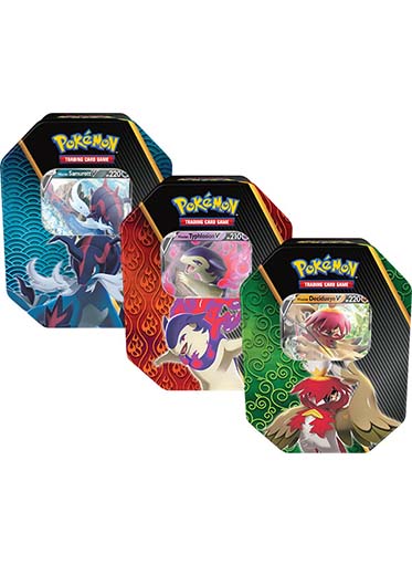   Pokemon TCG: Divergent Powers Tins - Hisuian Decidueye V, Samurott V and Typhlosion V