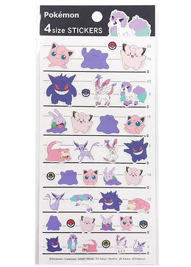 Pokemon Accessories: 4 Size Sticker Sheet - Pink/Purple